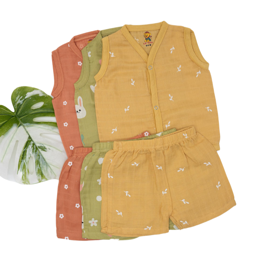 Muslin Colour Sleeveless Short Set