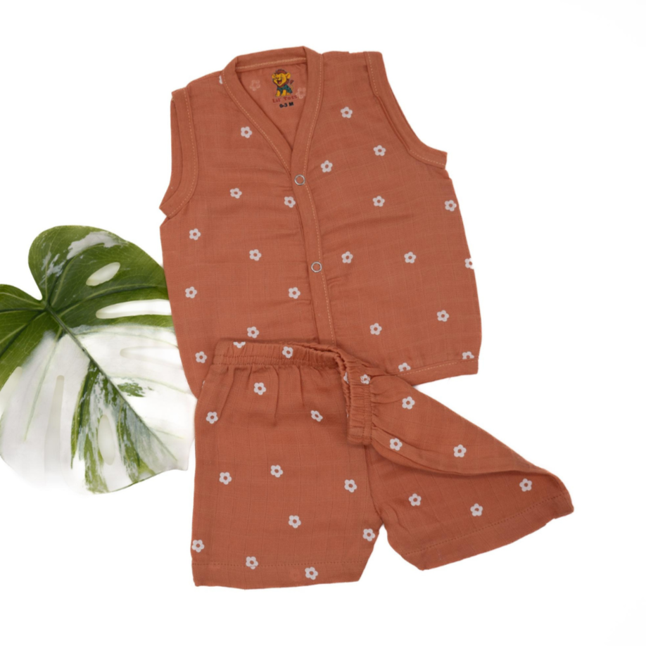 Muslin Colour Sleeveless Short Set