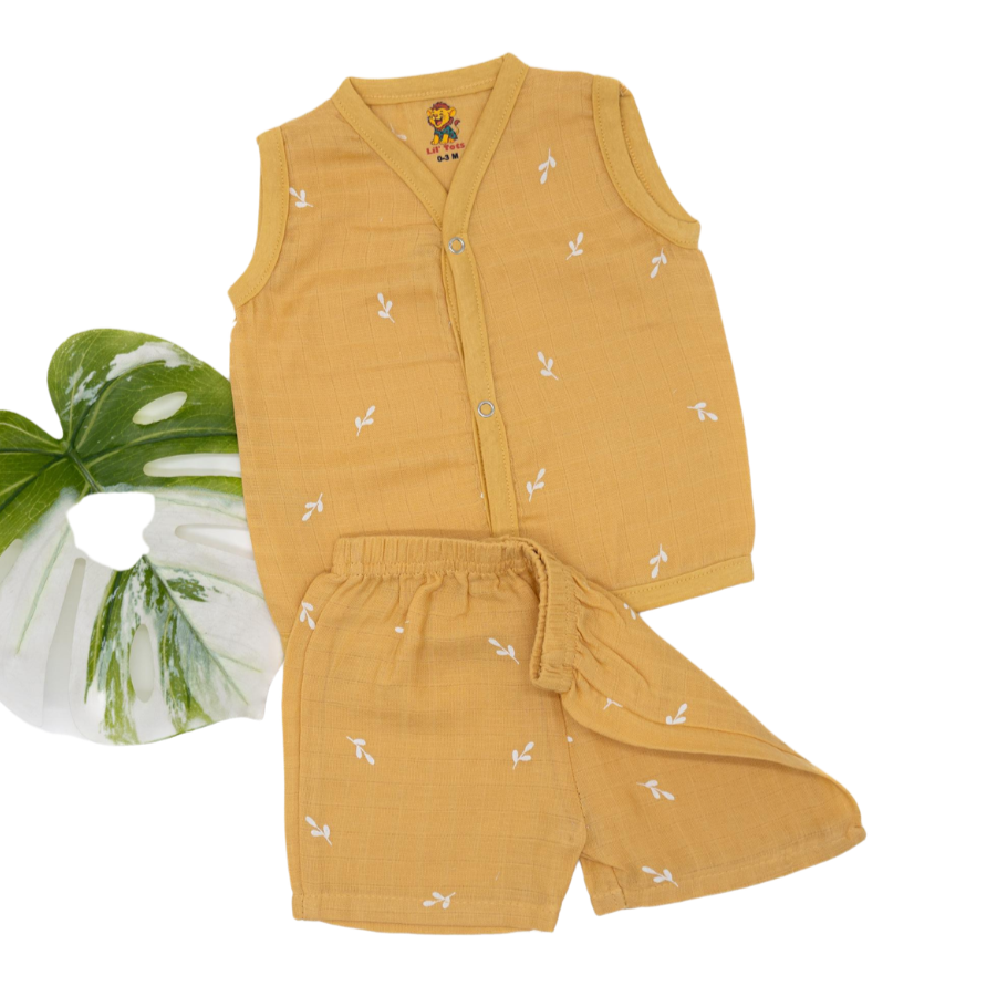 Muslin Colour Sleeveless Short Set