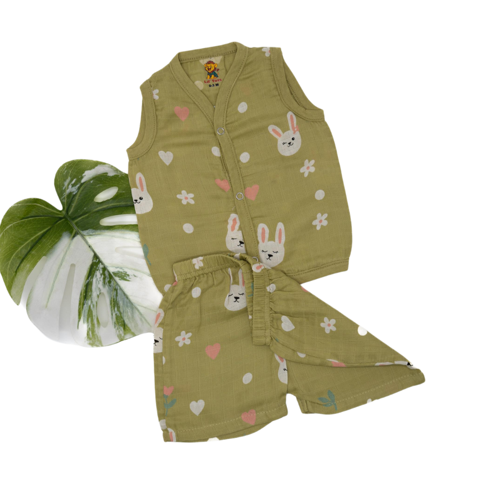 Muslin Colour Sleeveless Short Set